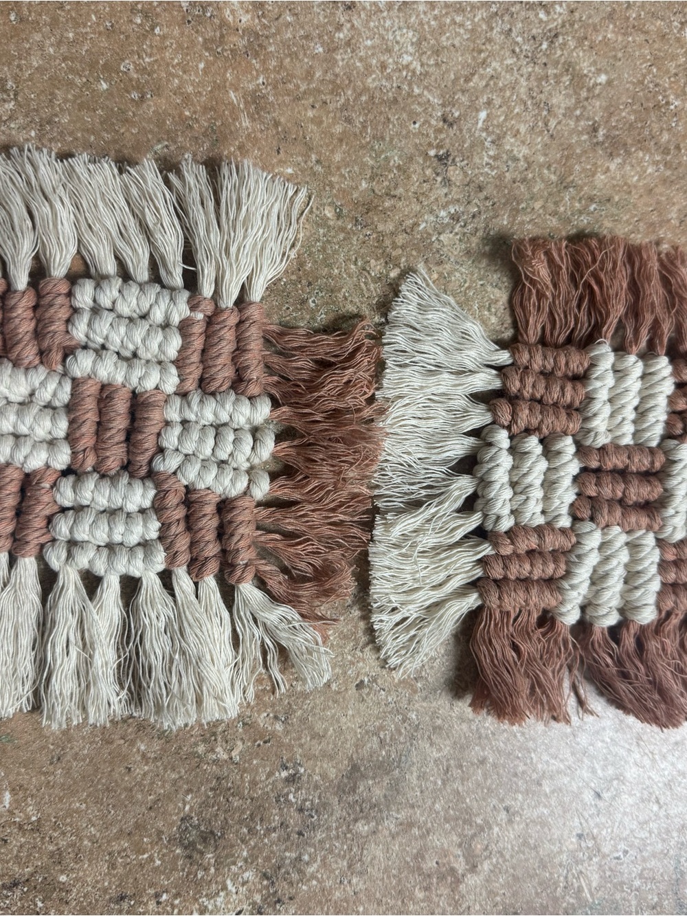 Handwoven Macramé Coasters - Cream & Dusty Rose